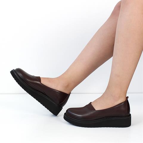 Kadın Kahverengi Dolgu Topuklu Deri Ayakkabı