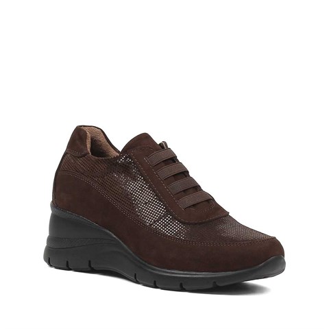 Kadın Kahverengi Dolgu Topuklu Nubuk Deri Sneaker