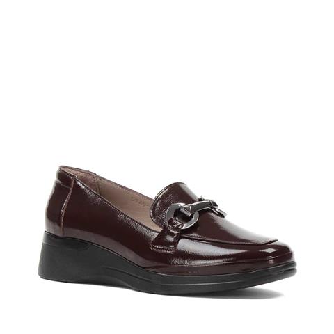 Kadın Kahverengi Dolgu Topuklu Rugan Deri Ayakkabı