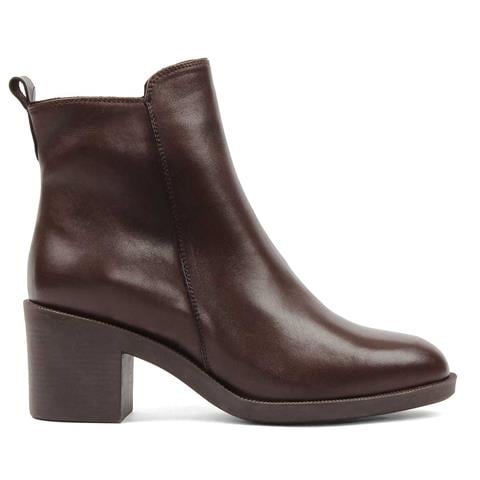 Kadın Kahverengi Fermuarlı Deri Bot