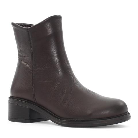 Kadın Kahverengi Fermuarlı Deri Bot