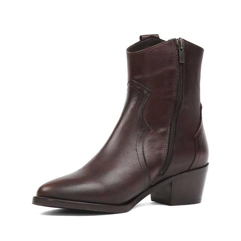 Kadın Kahverengi Fermuarlı Deri Bot