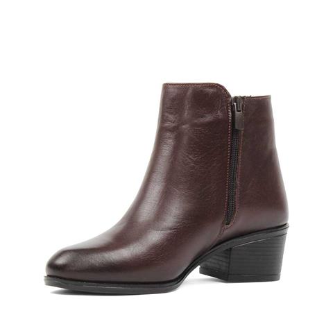 Kadın Kahverengi Fermuarlı Deri Bot