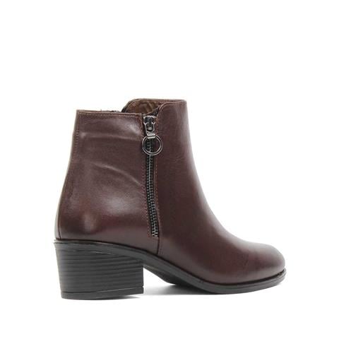 Kadın Kahverengi Fermuarlı Deri Bot