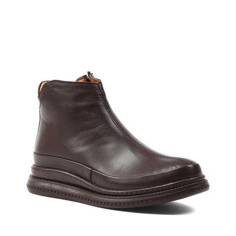 Kadın Kahverengi Fermuarlı Deri Bot