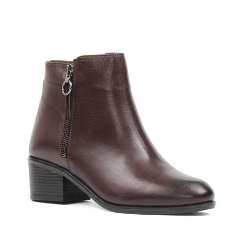 Kadın Kahverengi Fermuarlı Deri Bot