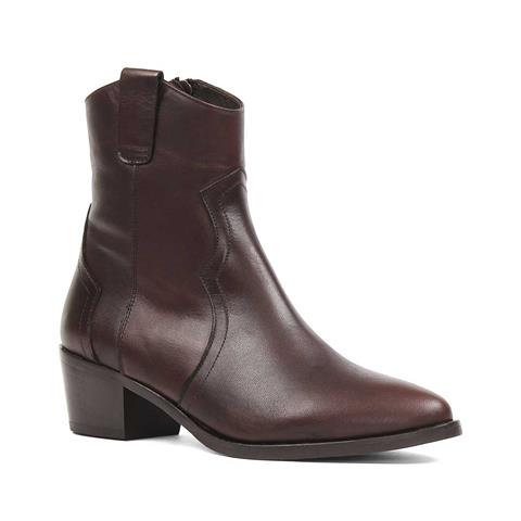 Kadın Kahverengi Fermuarlı Deri Bot