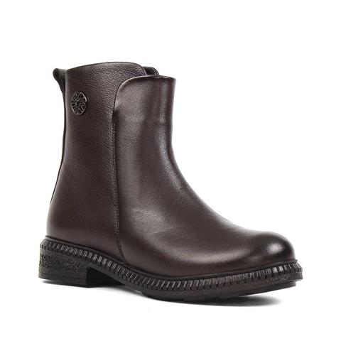 Kadın Kahverengi Fermuarlı Deri Bot