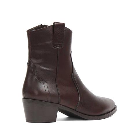 Kadın Kahverengi Fermuarlı Deri Bot