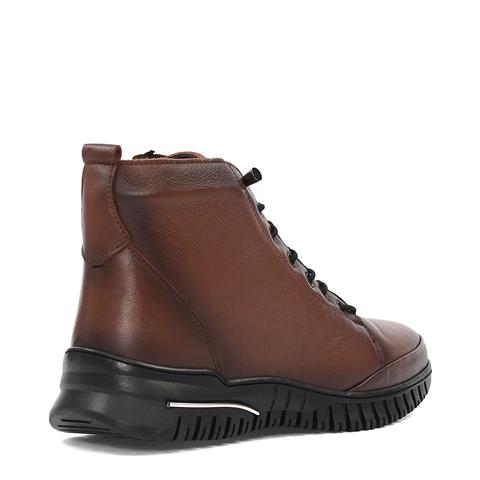 Kadın Kahverengi Fermuarlı Deri Bot