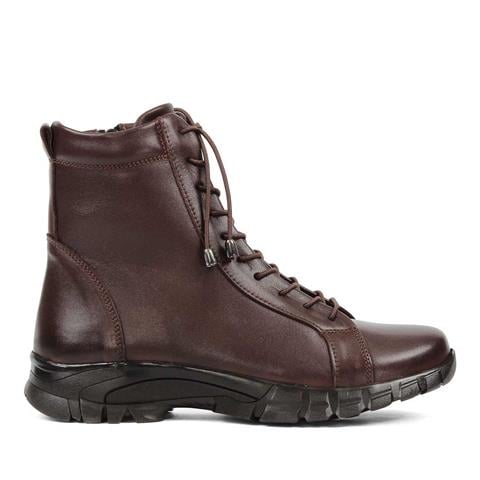 Kadın Kahverengi Fermuarlı Deri Bot