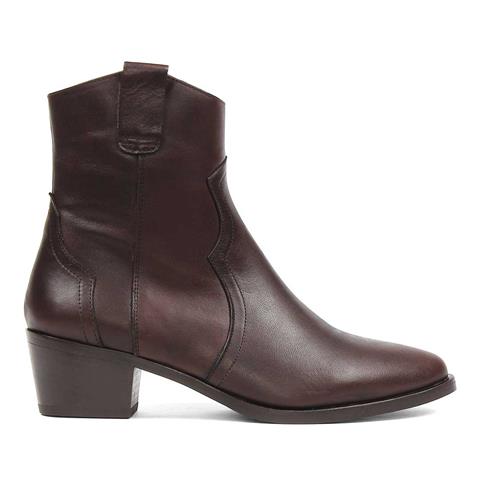 Kadın Kahverengi Fermuarlı Deri Bot