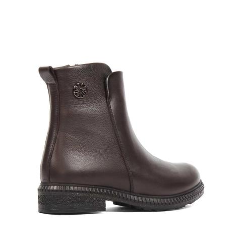 Kadın Kahverengi Fermuarlı Deri Bot