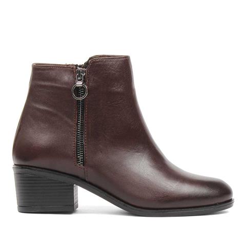 Kadın Kahverengi Fermuarlı Deri Bot