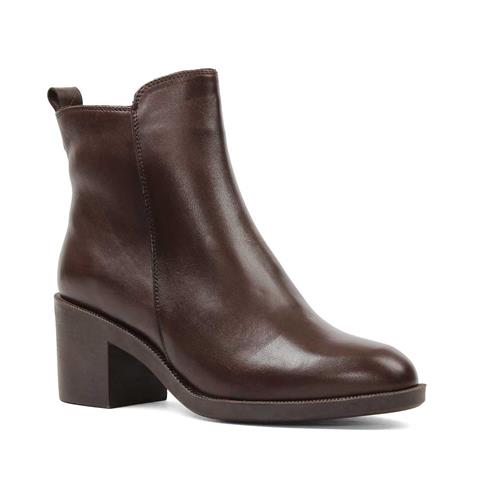 Kadın Kahverengi Fermuarlı Deri Bot