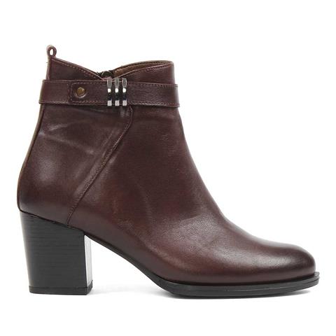 Kadın Kahverengi Fermuarlı Deri Bot