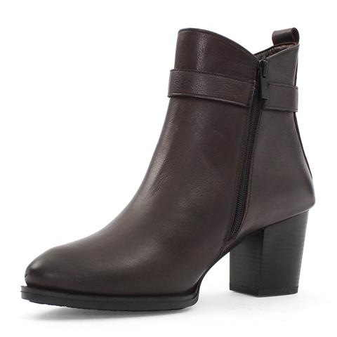 Kadın Kahverengi Fermuarlı Kalın Topuklu Deri Bot