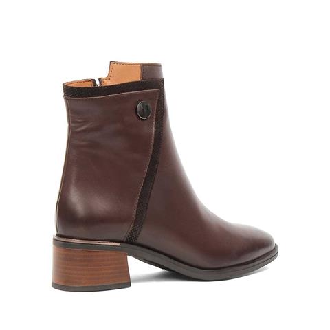 Kadın Kahverengi Fermuarlı Kalın Topuklu Deri Bot