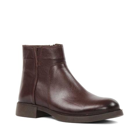 Kadın Kahverengi Fermuarlı Kalın Topuklu Deri Bot