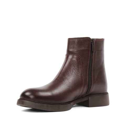 Kadın Kahverengi Fermuarlı Kalın Topuklu Deri Bot