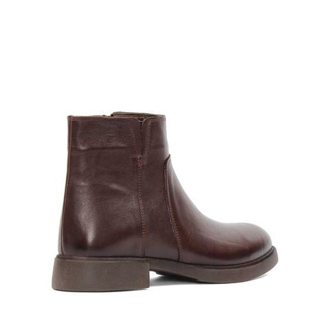 Kadın Kahverengi Fermuarlı Kalın Topuklu Deri Bot