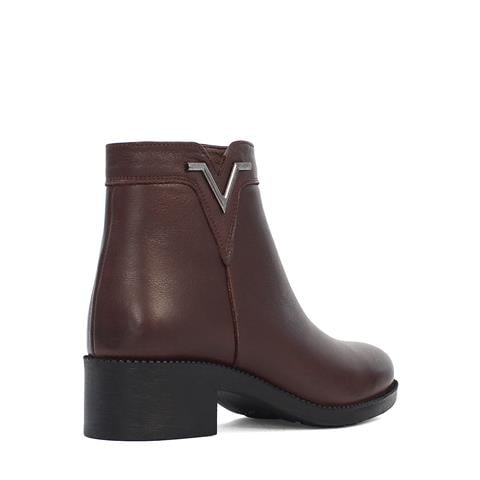 Kadın Kahverengi Fermuarlı Kalın Topuklu Deri Bot