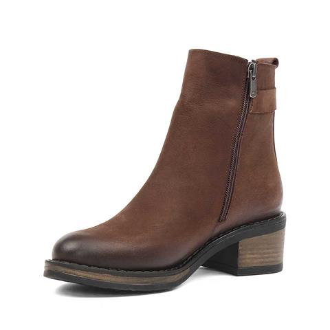 Kadın Kahverengi Fermuarlı Nubuk Deri Bot