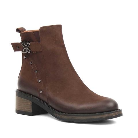 Kadın Kahverengi Fermuarlı Nubuk Deri Bot