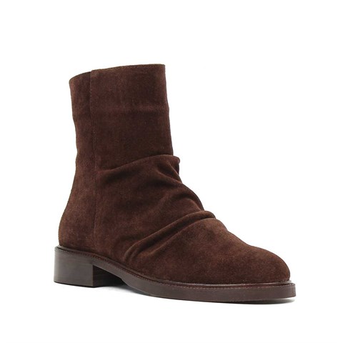 Kadın Kahverengi Fermuarlı Süet Deri Bot