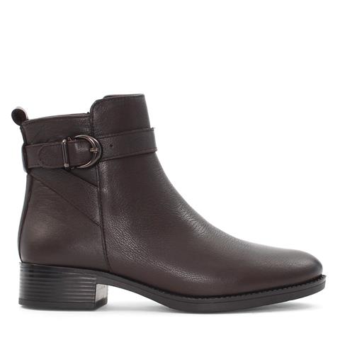 Kadın Kahverengi Fermuarlı Toka Detaylı Deri Bot