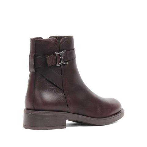 Kadın Kahverengi Fermuarlı Toka Detaylı Deri Bot