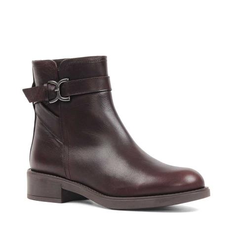 Kadın Kahverengi Fermuarlı Toka Detaylı Deri Bot