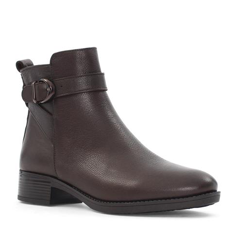 Kadın Kahverengi Fermuarlı Toka Detaylı Deri Bot