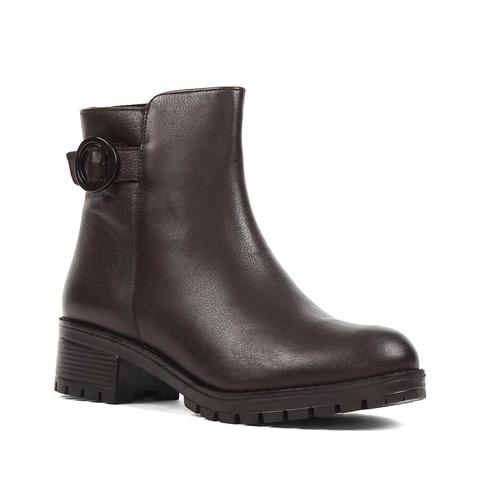 Kadın Kahverengi Fermuarlı Tokalı Deri Bot