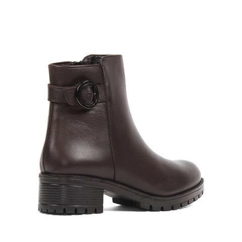 Kadın Kahverengi Fermuarlı Tokalı Deri Bot