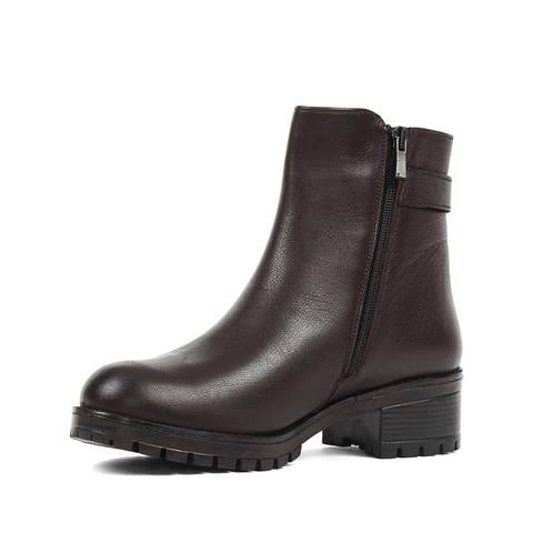 Kadın Kahverengi Fermuarlı Tokalı Deri Bot