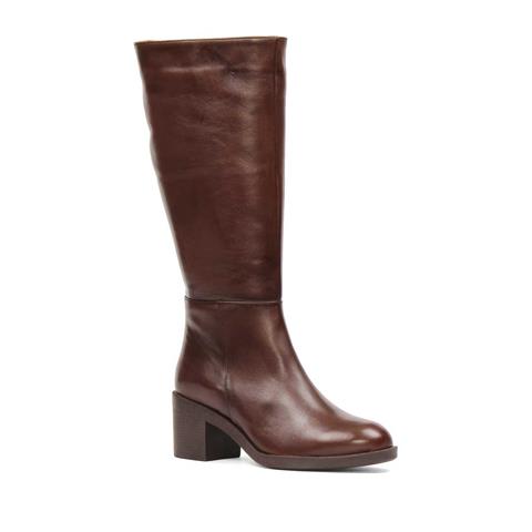 Kadın Kahverengi Fermuarlı Topuklu Deri Çizme