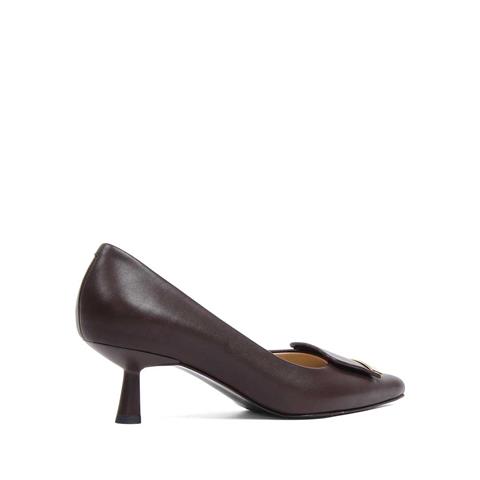 Kadın Kahverengi İnce Topuklu Deri Klasik Ayakkabı