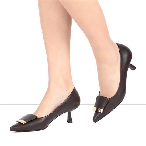 Kadın Kahverengi İnce Topuklu Deri Klasik Ayakkabı