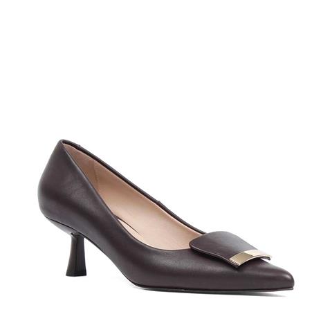 Kadın Kahverengi İnce Topuklu Deri Klasik Ayakkabı