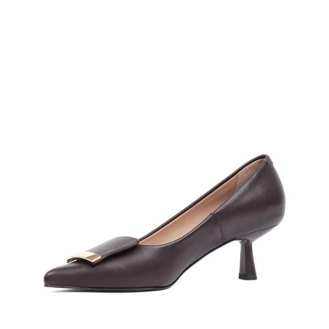 Kadın Kahverengi İnce Topuklu Deri Klasik Ayakkabı