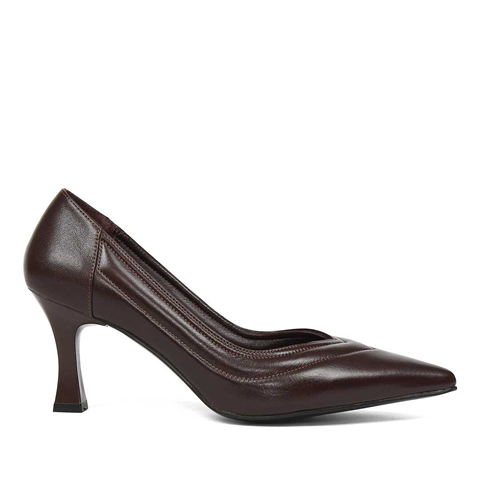 Kadın Kahverengi İnce Topuklu Deri Stiletto
