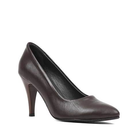 Kadın Kahverengi İnce Topuklu Deri Stiletto