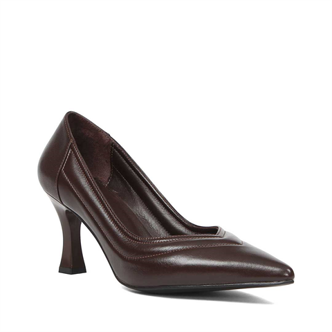Kadın Kahverengi İnce Topuklu Deri Stiletto