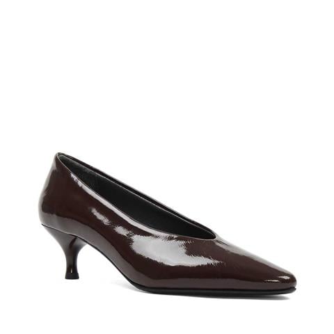 Kadın Kahverengi İnce Topuklu Rugan Deri Klasik Ayakkabı