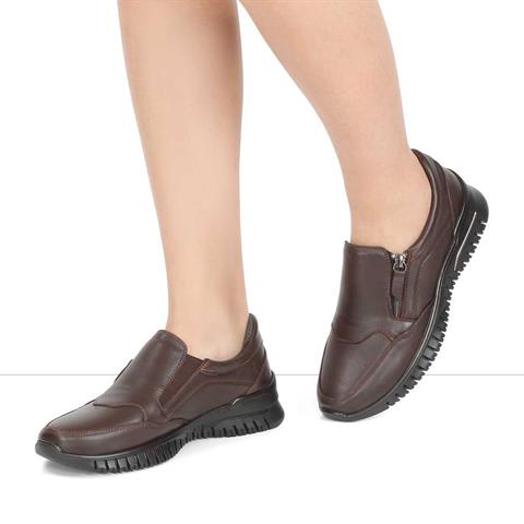 Kadın Kahverengi Kalın Tabanlı Deri Ayakkabı