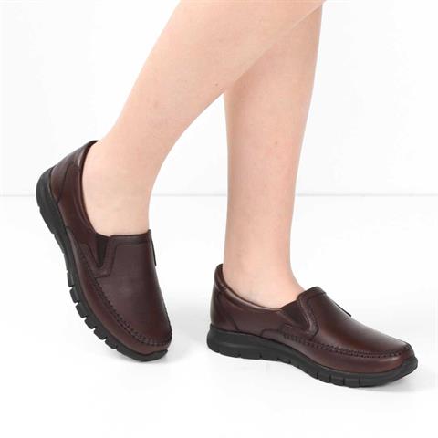 Kadın Kahverengi Kalın Tabanlı Deri Ayakkabı