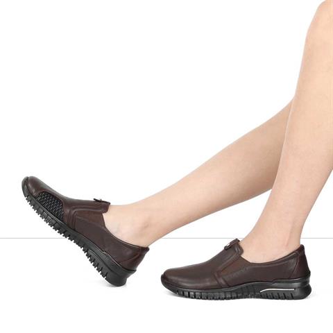 Kadın Kahverengi Kalın Tabanlı Deri Ayakkabı