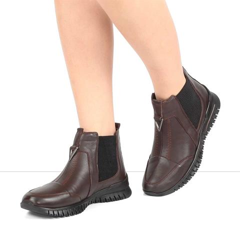 Kadın Kahverengi Kalın Tabanlı Deri Chelsea Bot