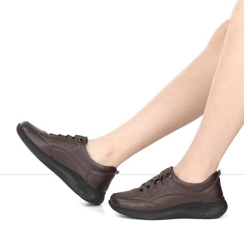 Kadın Kahverengi Kalın Tabanlı Deri Sneaker